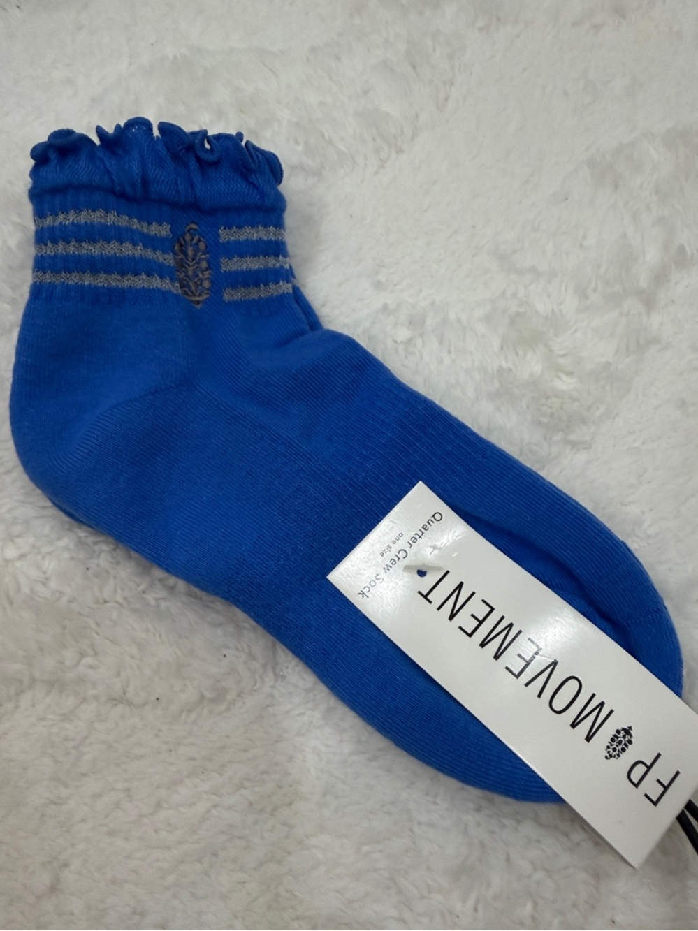 FP Movement by Free People Cobalt Blue Ruffle Ankle Socks with Metallic Accent